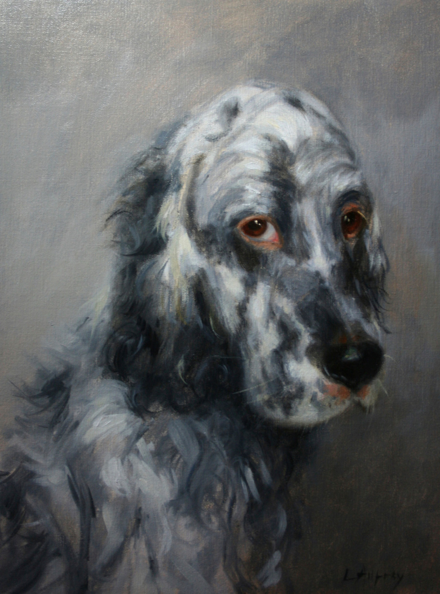 portrait in oil of an English setter